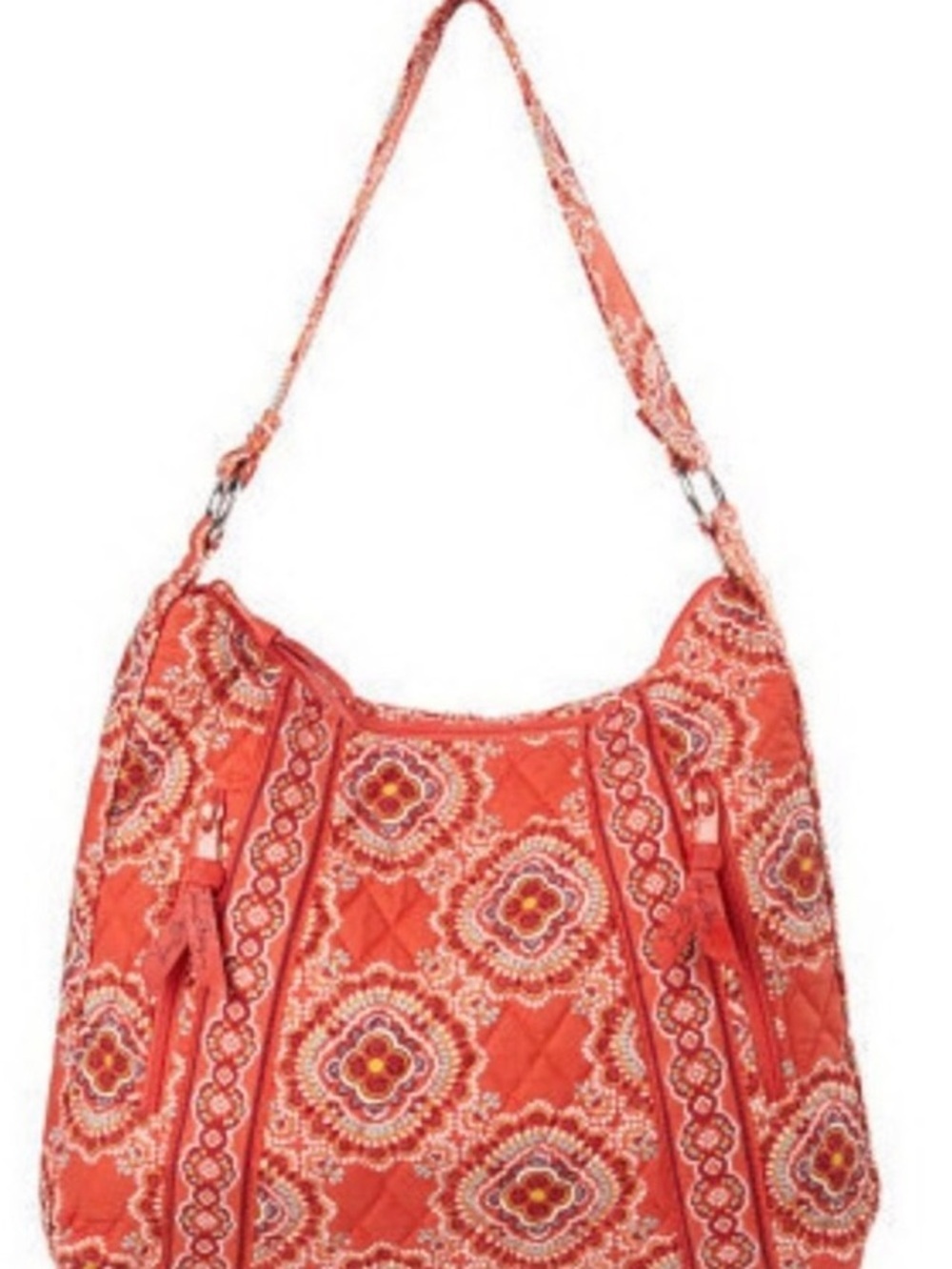 Vera Bradley Coral Orange Quilted Shoulder Bag with Floral Medallion Print
